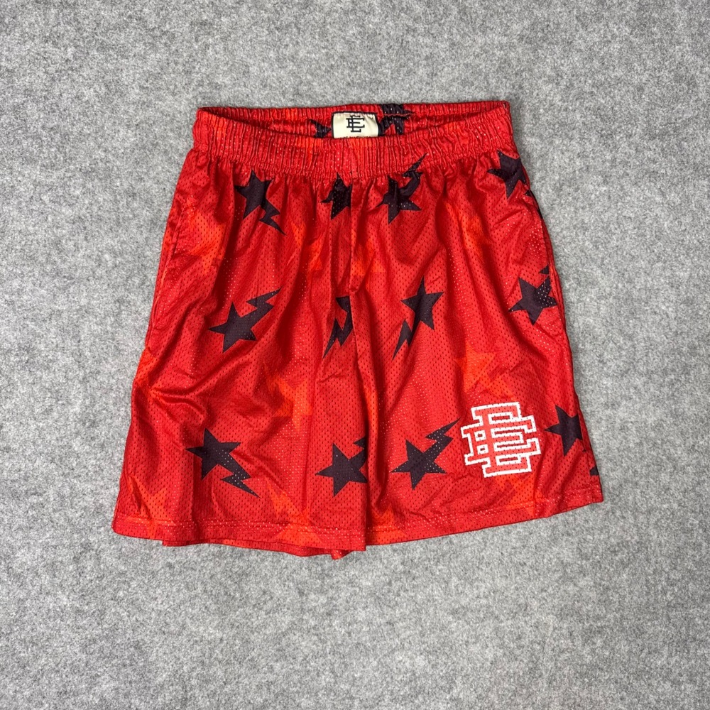 Eric Emanuel EE Basic Short Red Black Star Bolt Mesh Shorts Mens Size Medium
